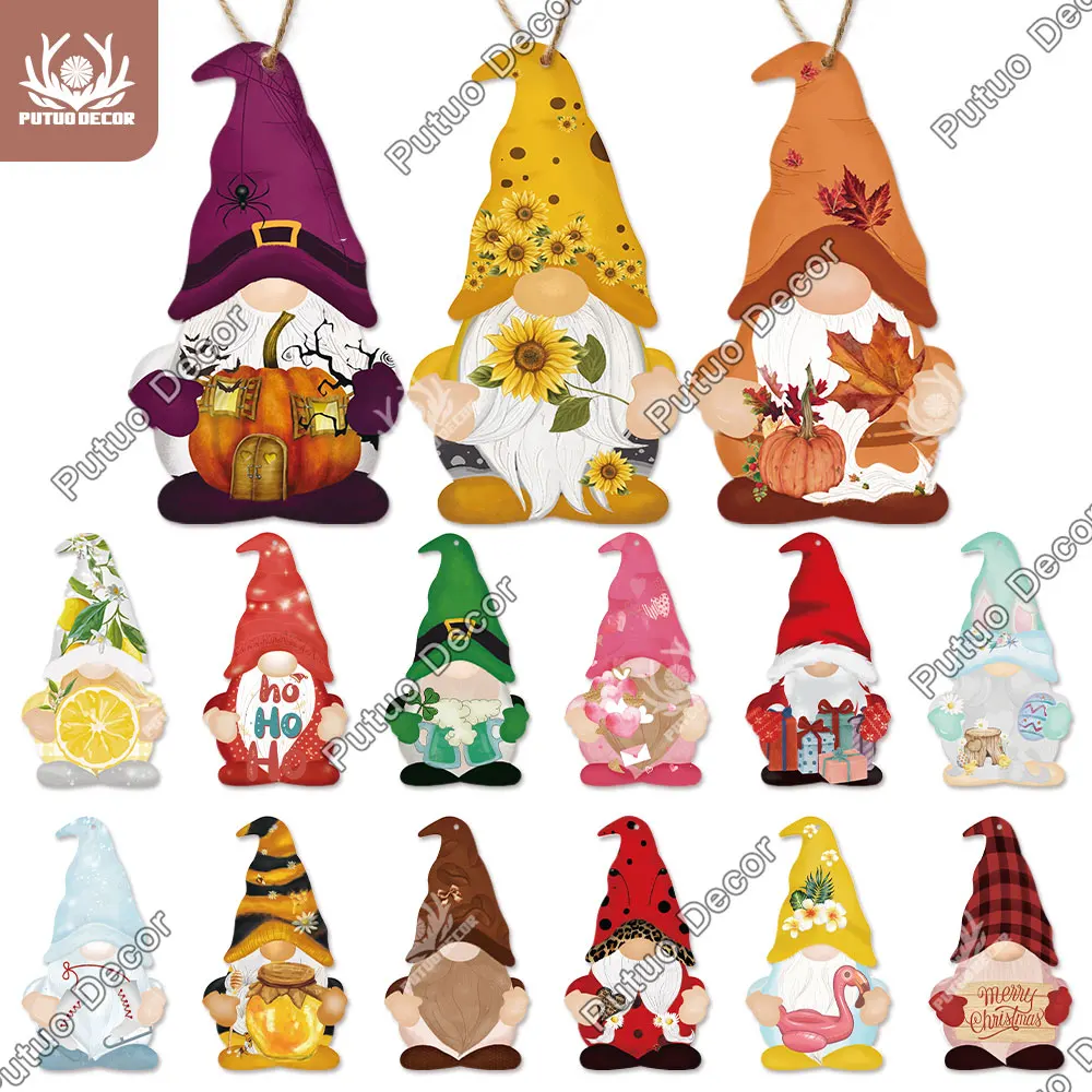 Putuo Decor Christmas Wood Sign Gnome Shaped Wooden Plaque Lovely Hanging Signs Home Living Room Wall Xmas Tree Decoration Gift