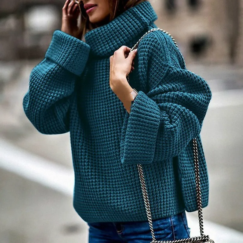 

Kimutomo Women Knitted Sweater Autumn Winter 2020 Western Style Ladies Turtleneck Solid Warm Pullovers Outwear Loose Fashion