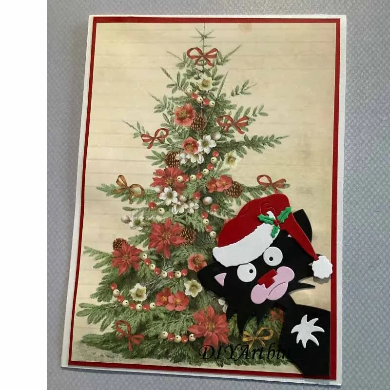 Christmas Cat metal cutting Dies scrapbooking new arrival 2020 Children Birthday Wishes Card Layering Die Making | Дом и сад