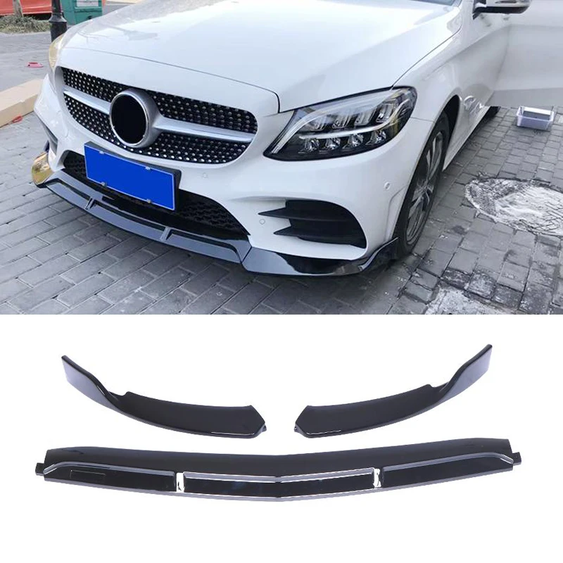 W205 Car Front Lip Chin Bumper Spoiler Splitters Body Kit For Mercedes-Benz C Class Sport C250 C300 C350 2015-2019 3Pc | Автомобили и