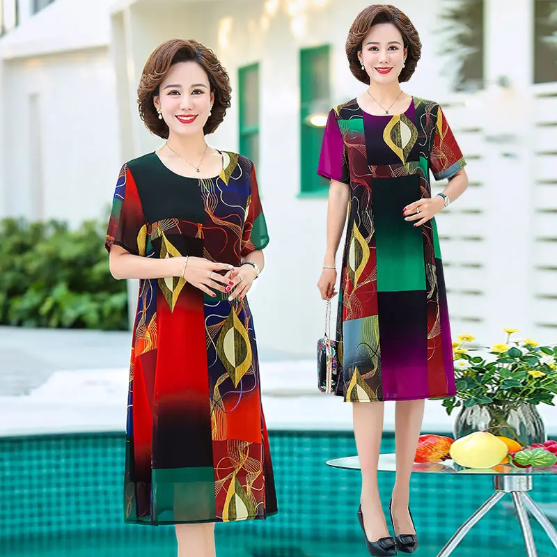 Женское шифоновое платье среднего возраста свободное Повседневное с коротким