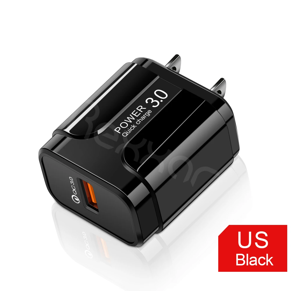US Charger Black Rexxar USB зарядное устройство Быстрая зарядка 3,0 настенный адаптер для iphone 6 7 XR samsung S10 мобильный телефон портативное зарядное устройство QC 3,0 - Тип штекера: US Charger Black