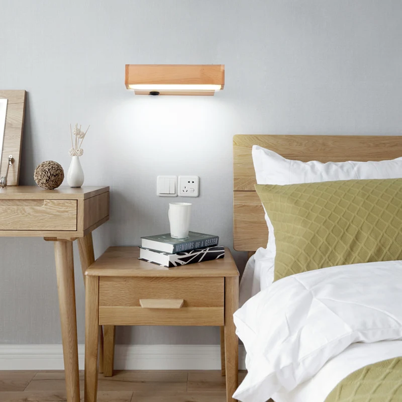 Современный скандинавский твёрдый Деревянный LED Поворотный Настенный