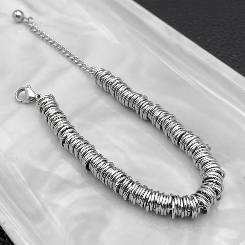 Многослойный Круглый браслет из нержавеющей стали для женщин под серебро