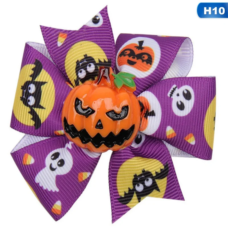 

Halloween Decoration Hair Bows For Kids Girls Printed Grosgrain Ribbon Hair Clip Hairgrips Hair Accessories