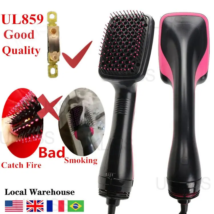 

One Step Hair Dryer Brush 2 in 1 Salon Hair Curler&Straightener Comb Hot Air Paddle Styling Brush Negative Ion Anti-frizz Scald