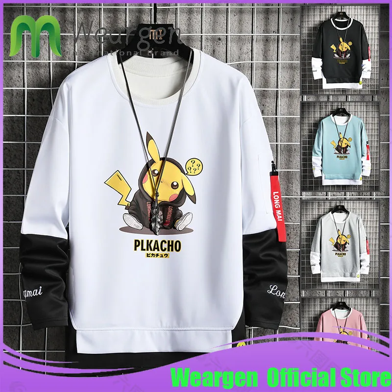 

Weargen Long Sleeve Harajuku Sweatshirts Men 2021 New Fashion Hoodie Mens Casual O-Neck Patchwork Sweatshirt WY193