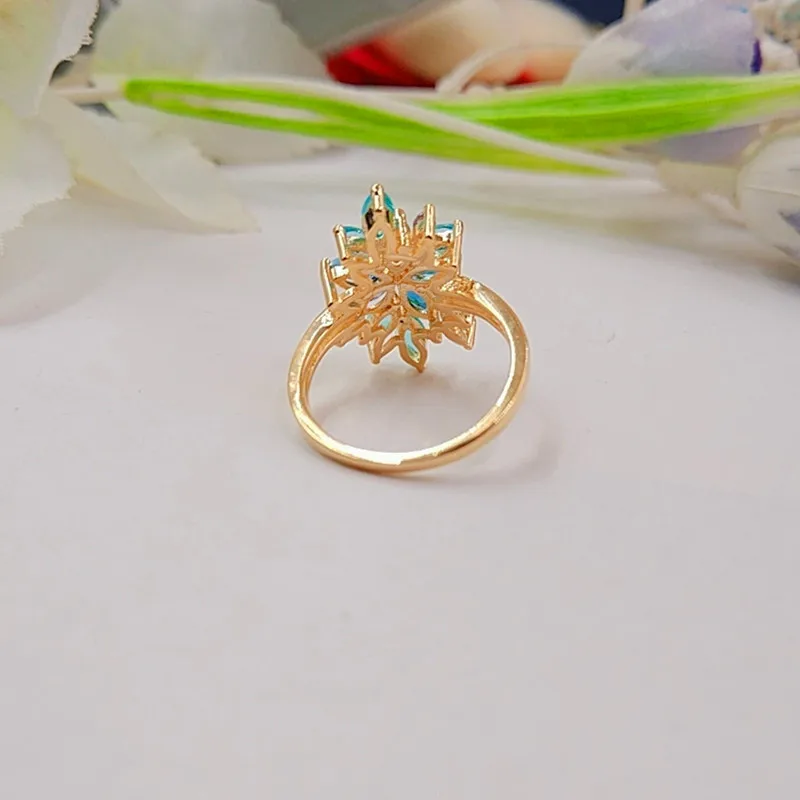 

Luxury Female Yellow Gold Rainbow Flower Ring Vintage Wedding Band Ring Promise Love Engagement Rings For Women