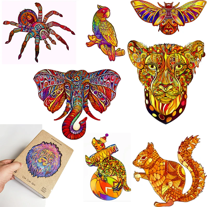 

Kids Puzzle Montessori Education Wooden Pieces Alien Animal Shaped Puzzle Spider Owl Fun Jigsaw Image Enlightenment Toy Box