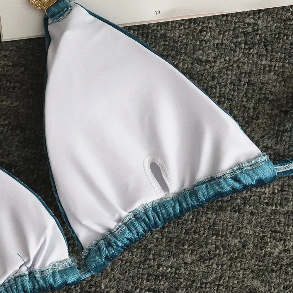 

2020 New Arrival Women blue sexy bikini Bodysuits Bandage swim suit Knitted biquini wholesale