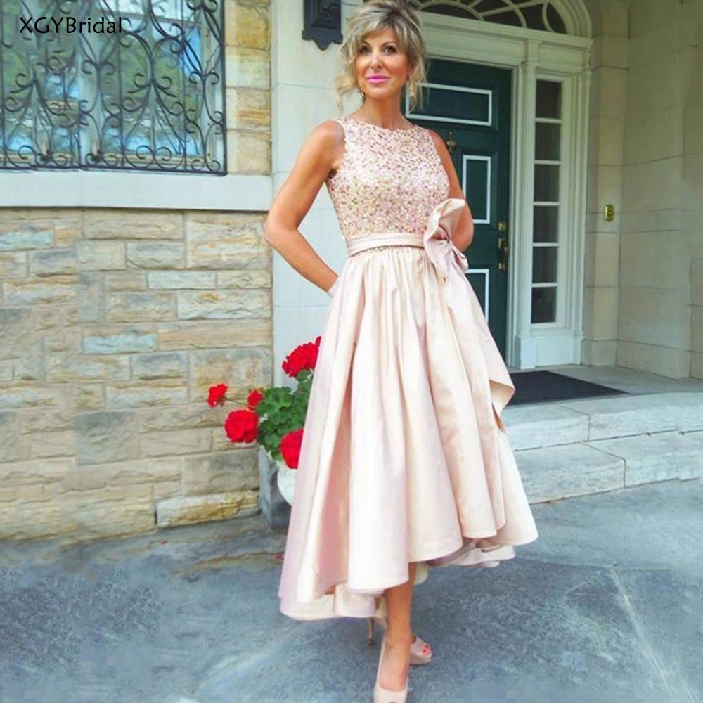 

New Elegant High Low Prom Dresses 2021 O Neck Plus Size Formal Evening Gown with Bow Prom Party Dress Evening Dresses