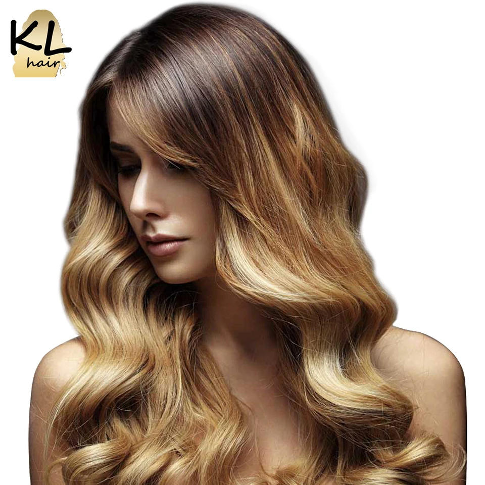 Волнистые Омбре цвет кружева передние человеческие волосы парики для женщин