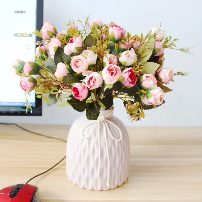 

15 Oil Painting Flower Bud Simulation Flower Decoration Wedding Decoration Accessories Artificial Plastic Flower Home Decor