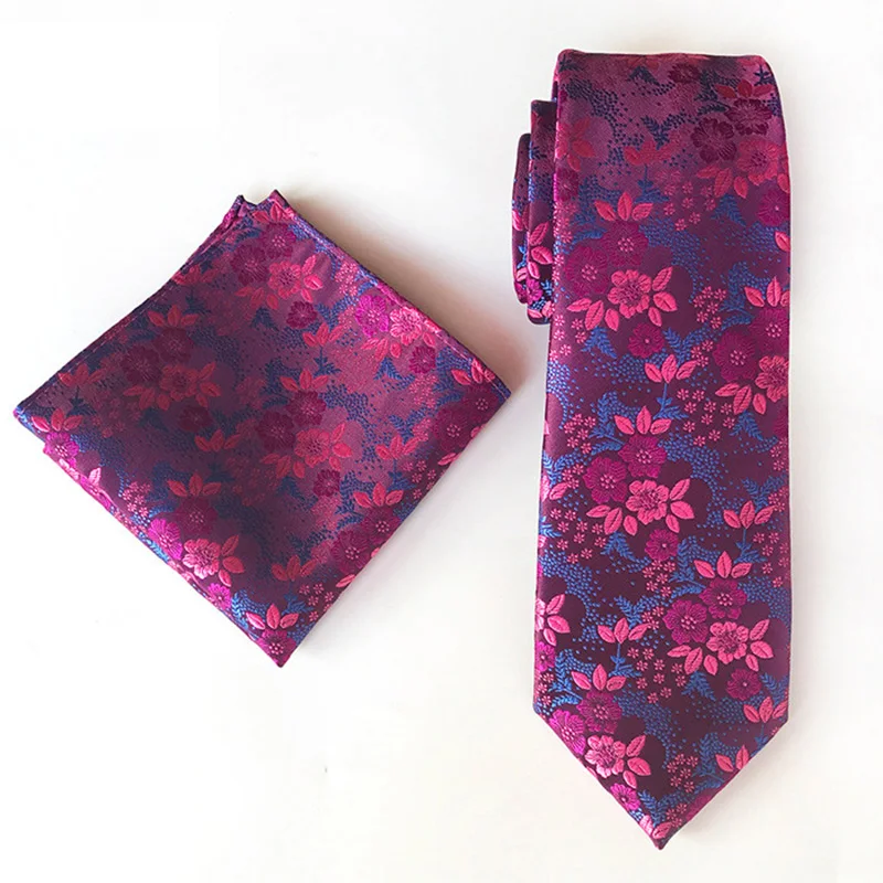 

New Fashion Plain Floral Tie Men's 8cm Silk Necktie Set Blue Orange Purple Yellow Gray Red Wedding Solid Tie Pocket Square Sets