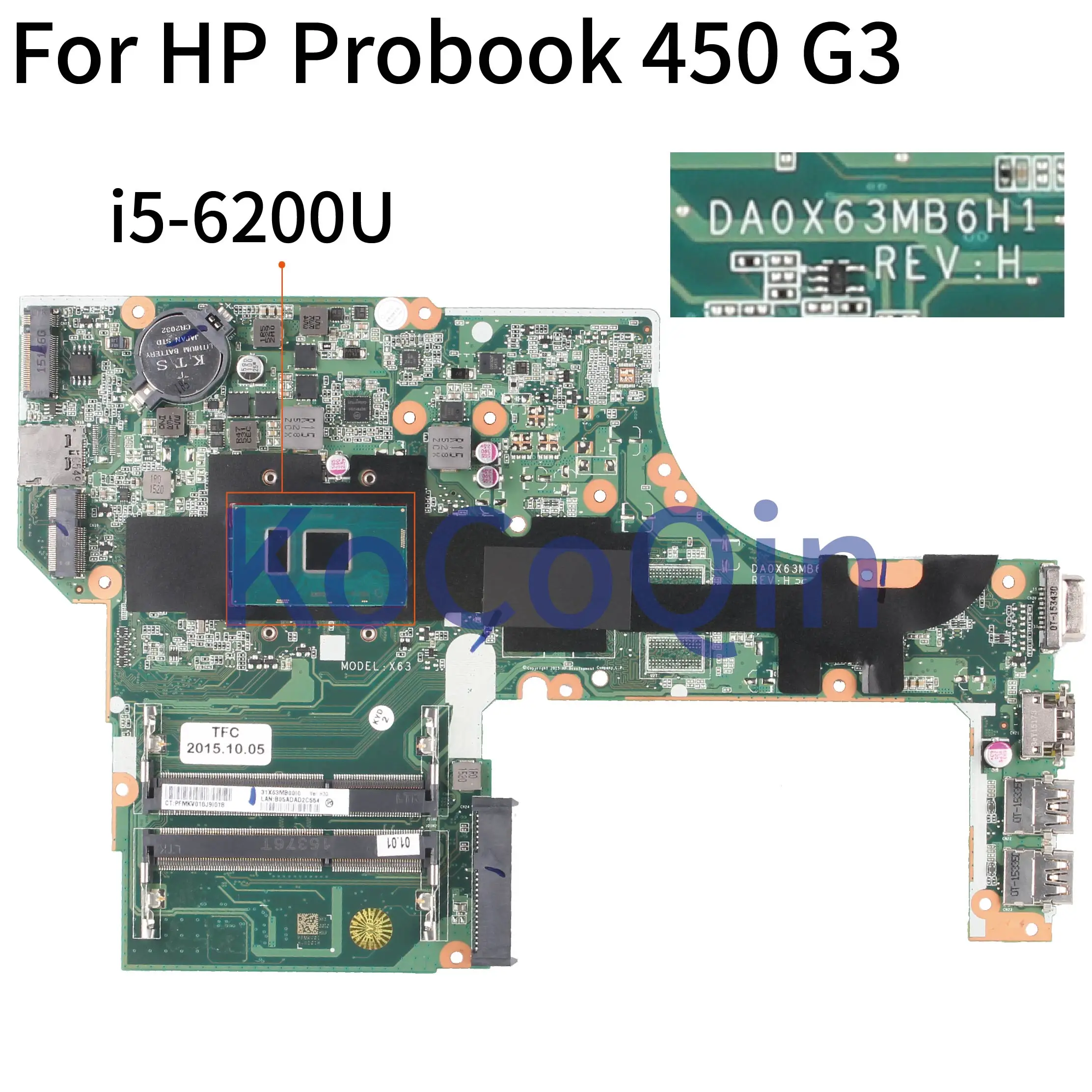 KoCoQin материнская плата для ноутбука HP Probook 450 G3 Core SR2EY i5 6200U DA0X63MB6H1 REV:H|Материнские