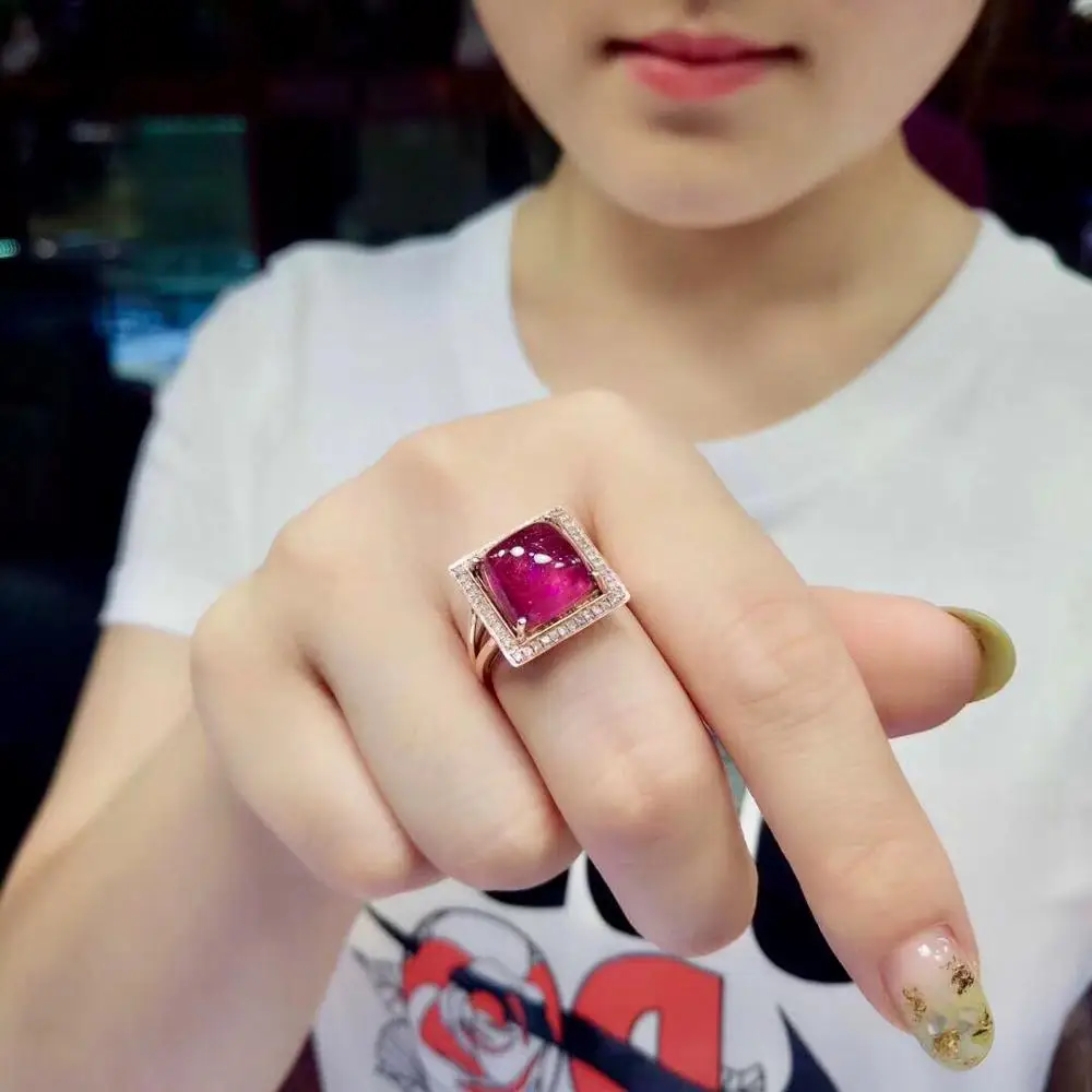 Rubillite Ring Fine Jewelry Pure 18 K Gold Natural Rubi Tourmaline 10.1ct Gemstone Diamond Gift Female Rings for Women | Украшения и