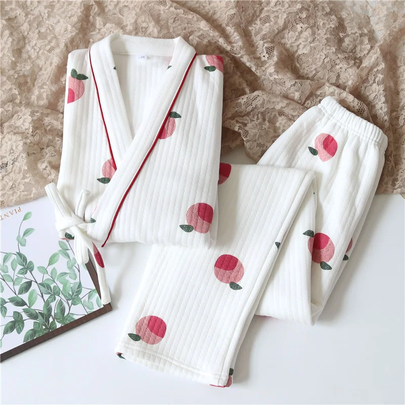 Пижама женская из 2 предметов новый персиковый комплект 2021 Японское кимоно