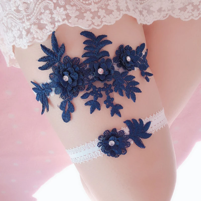 

Heigh Quality Handmade Bride Lace Garter Rhinestone Flower Garter Sexy Thigh Ring Accessories Bridal Lace Garter 9 Colors