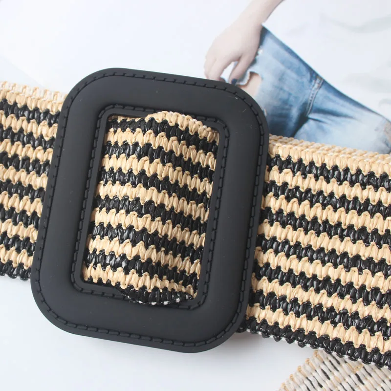 Бохо черная квадратная пряжка без регулировки отверстия широкая полоса