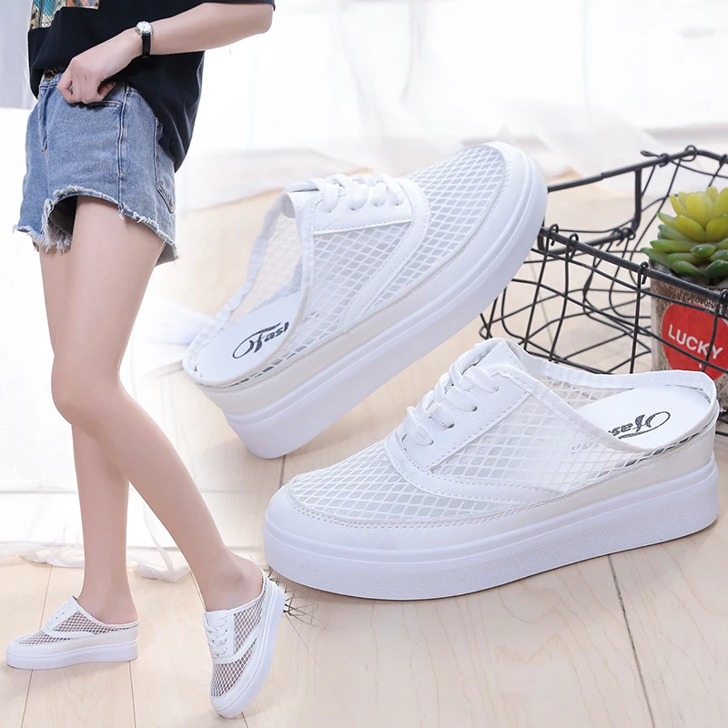 

On A Wedge House Slippers Platform Flat Shoes Female Loafers Cover Toe Luxury Slides Med Increased Internal Designer Fashion Cot