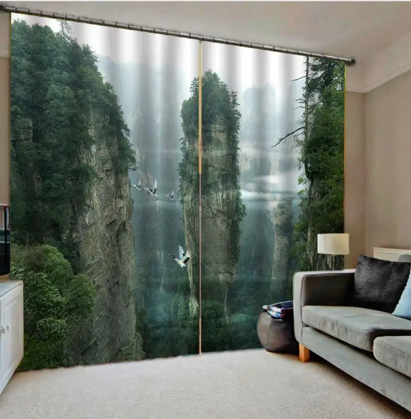 

green high mountain curtains 3D Curtain Printing Blockout Polyester Photo Drapes Fabric For Room Decoration curtains