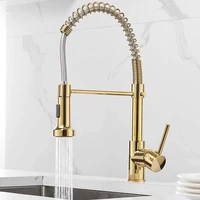 gold kitchen sink faucets brass single lever pull out spring spout mixers tap hot cold water crane
