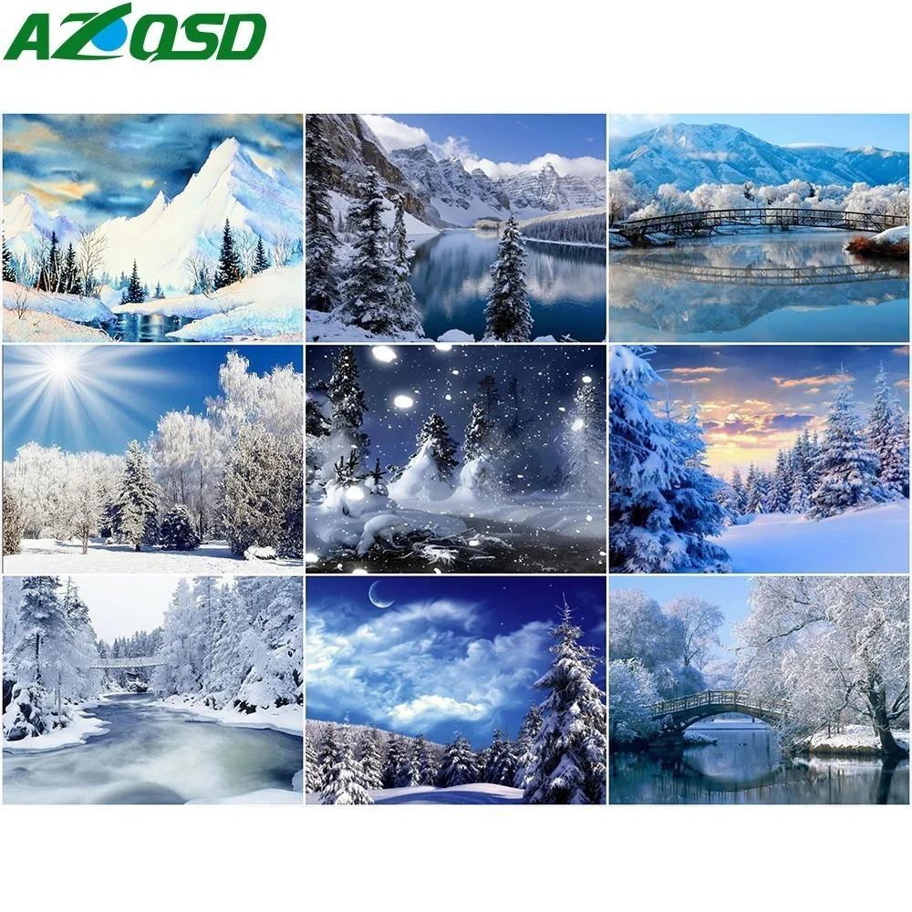 AZQSD алмазная живопись зимнее снежное Дерево DIY Полная квадратная дрель Алмазная вышивка пейзаж Алмазная мозаика украшение дома