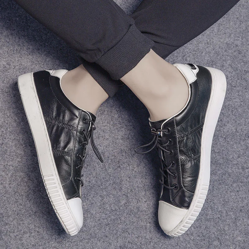 

2021 New Trend Spring Fashion Black White Casual High-quality Genuine Leather Men's Shoes Breathable Wear-resistant Sneakers
