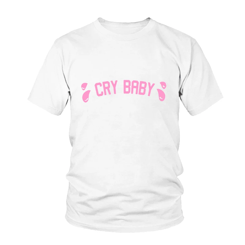 Хлопковая Повседневная забавная рубашка Cry Baby с принтом розовых букв женский