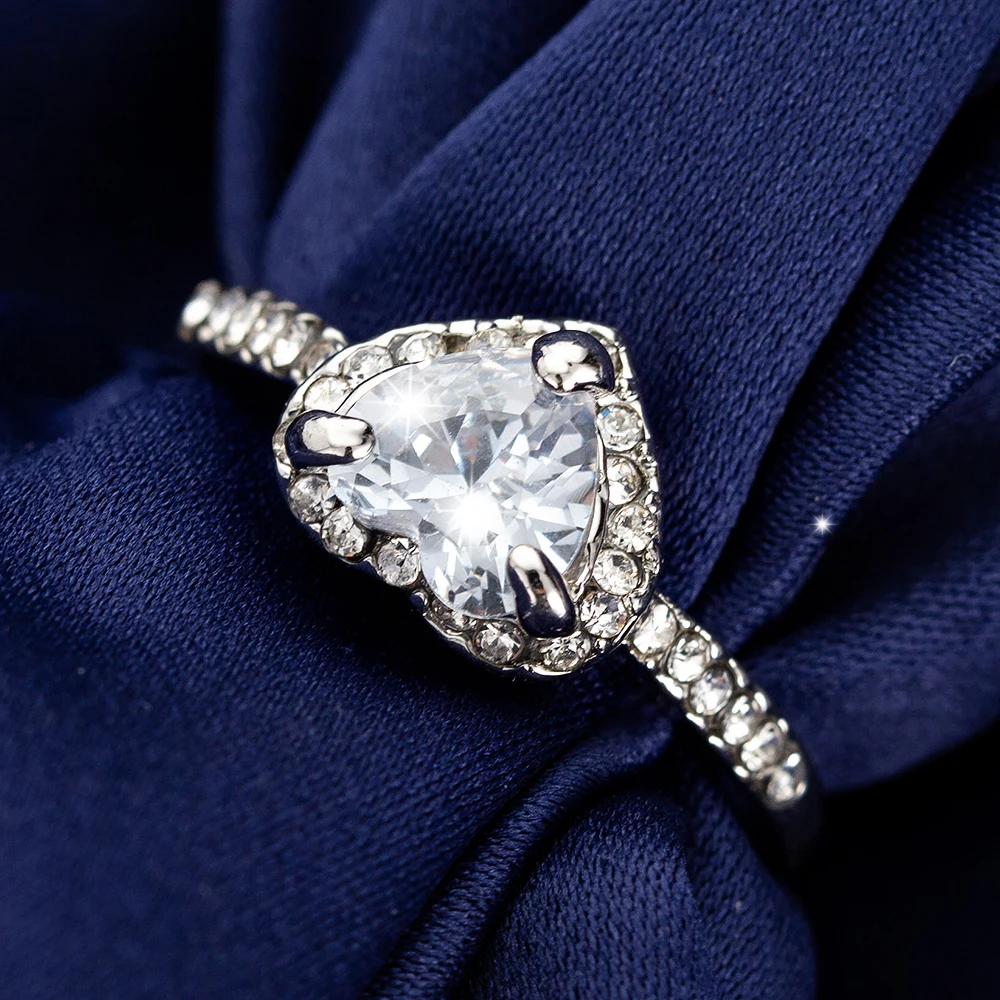 Модные свадебные кольца с кристаллами в форме сердца серебряного цвета для