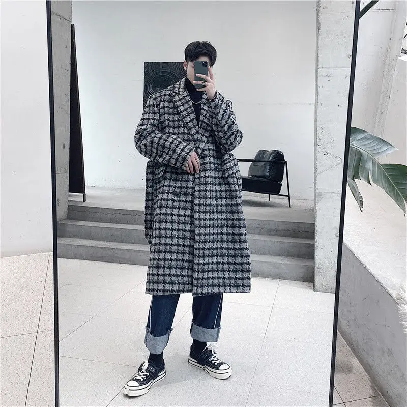 Одежда IEFB большого размера мужское черно-белое шерстяное пальто с узором в