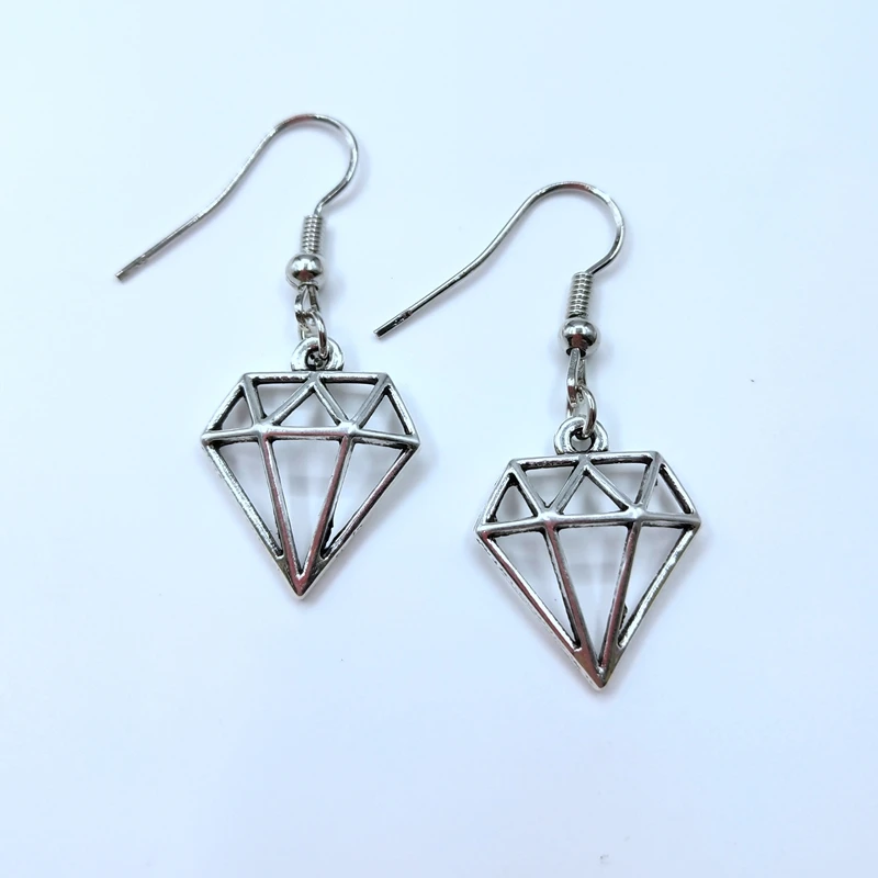 1 пара (2 шт.) Античные Серебряные ажурные серьги в форме ромбов ювелирные изделия