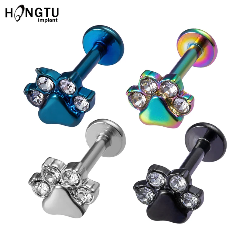 

1PCS Zircon Lip Piercing Stainless Steel Labret Ring Fashion Ear Cartilage Stud Helix Tragus for Women Girl Body Jewelry Bar 16G