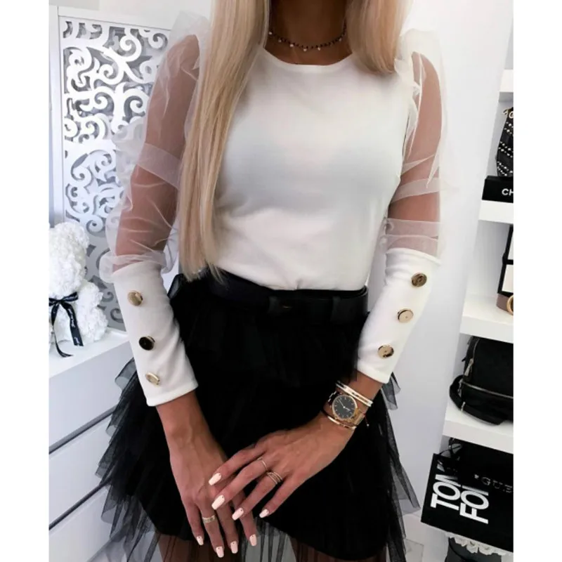 Женские сетчатые топы с длинными прозрачными рукавами пуловеры рубашки