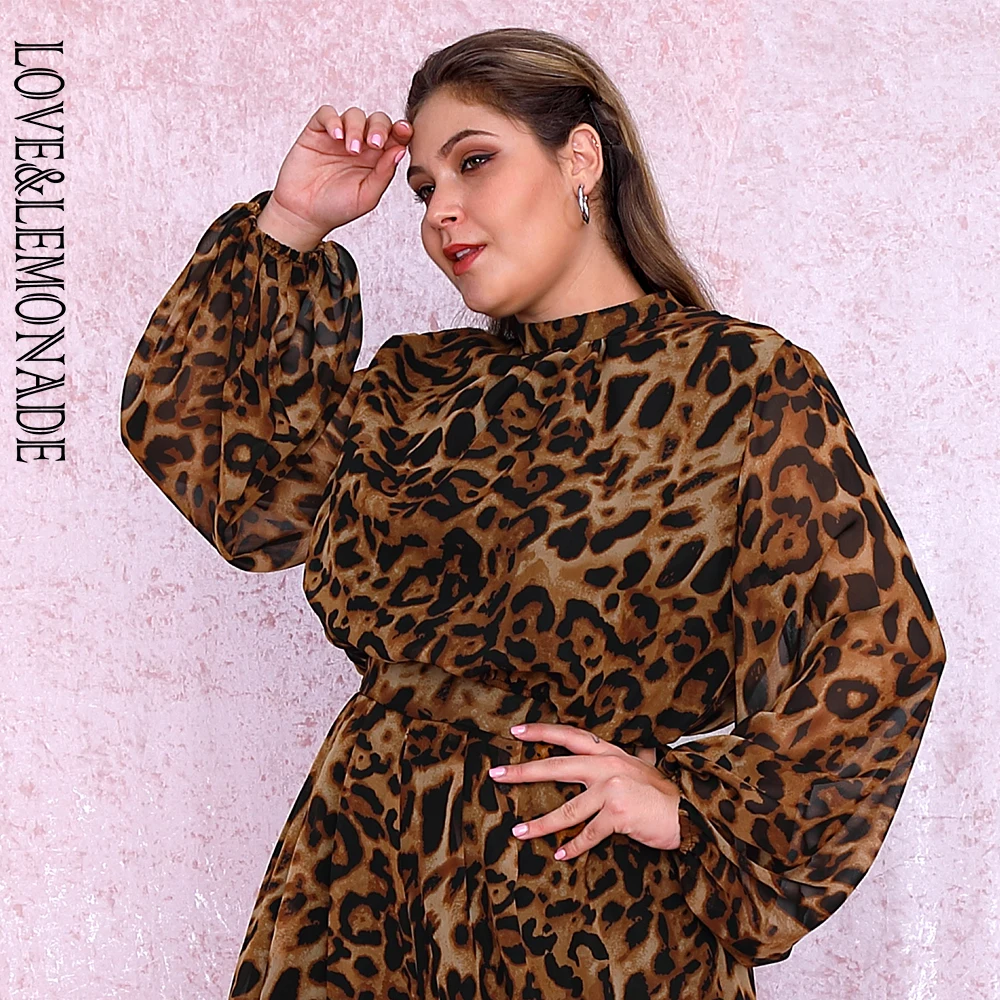 LOVE& LEMONADE размера плюс леопардовая шифоновая блузка с рукавами-фонариками LM81500PLUS осень/зима