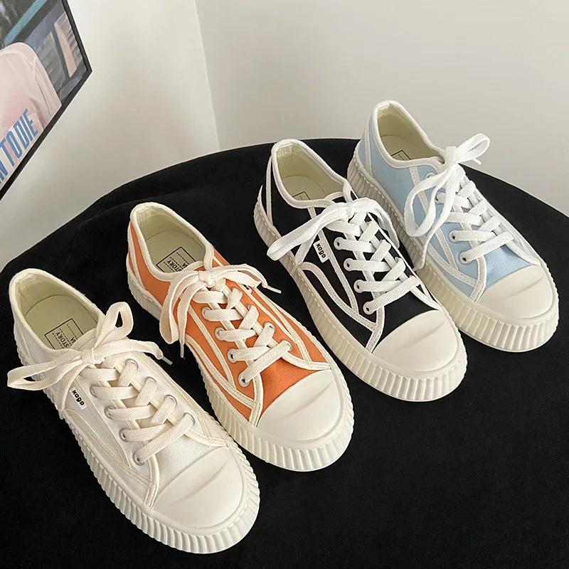 

Женские низкие кроссовки, однотонная холщовая обувь на шнуровке, легкие, для бега