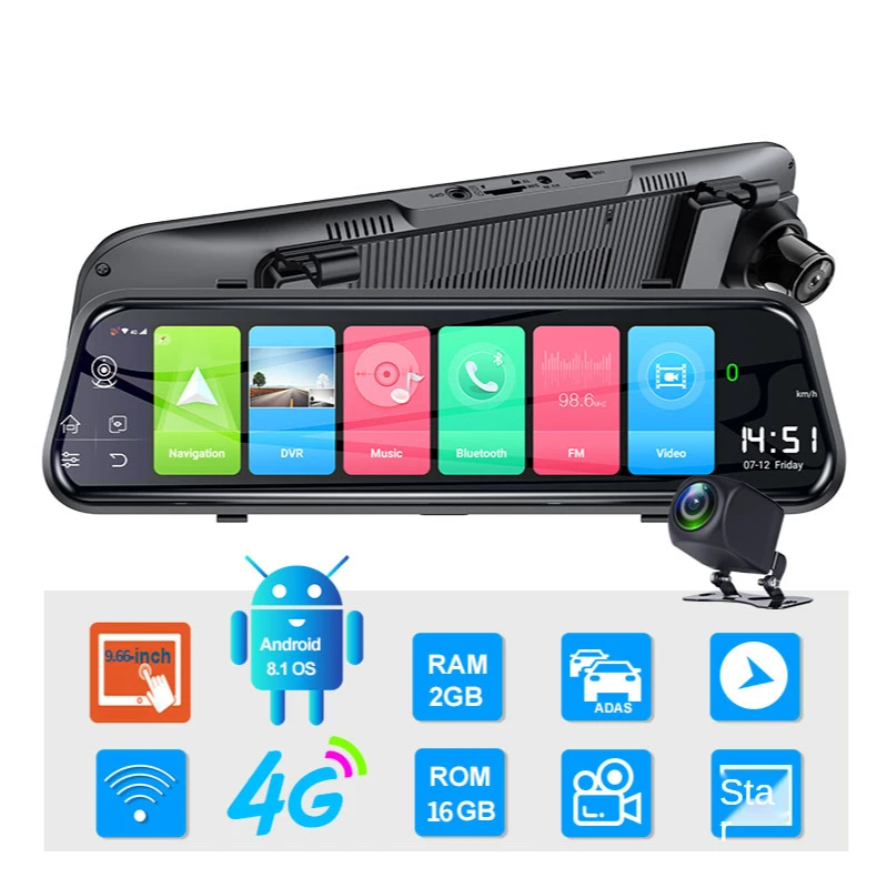 

4G RAM 2G/ROM 32G 10'' Smart Mirror Dash Cam Dual 1080P Lens Car DVR GPS Track Touch Screen Video Recorder Auto Camera