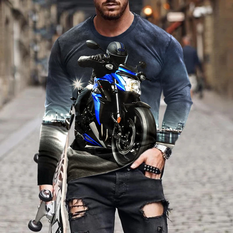 

Мужская футболка 2022 SS, Спортивная футболка для отдыха, локомотивы, 3D цифровой принт, футболка с длинным рукавом, уличный тренд, для фитнеса, с...