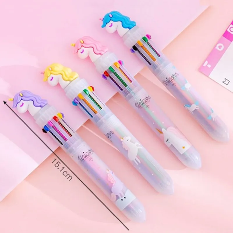 Свежий Радуга Единорог 10 Цвета короткая и толстая шариковая ручка школьные