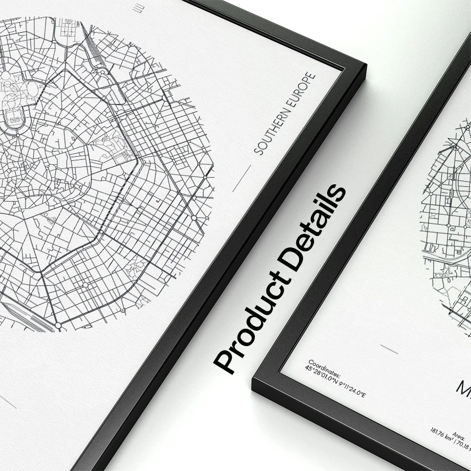 Картина на холсте Милан Рим Берлин черно-белая карта города настенная живопись