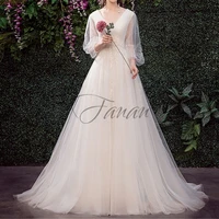 modern v neck a line wedding dresses lace appliques backless sweep train organza bridal gown vestidos de novia robe de mari%c3%a9e