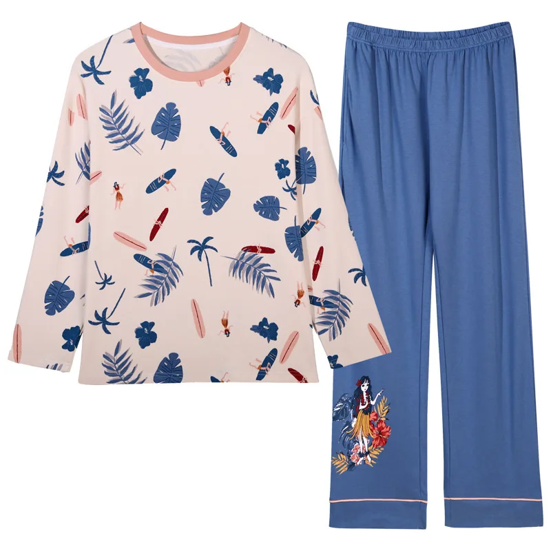 

Sweet Women Sets 2 Pieces Cartoon Pajama Long Sleeve Lovely Cotton Comfortable Home Clothes Suit 4 Season Pajamas For Female
