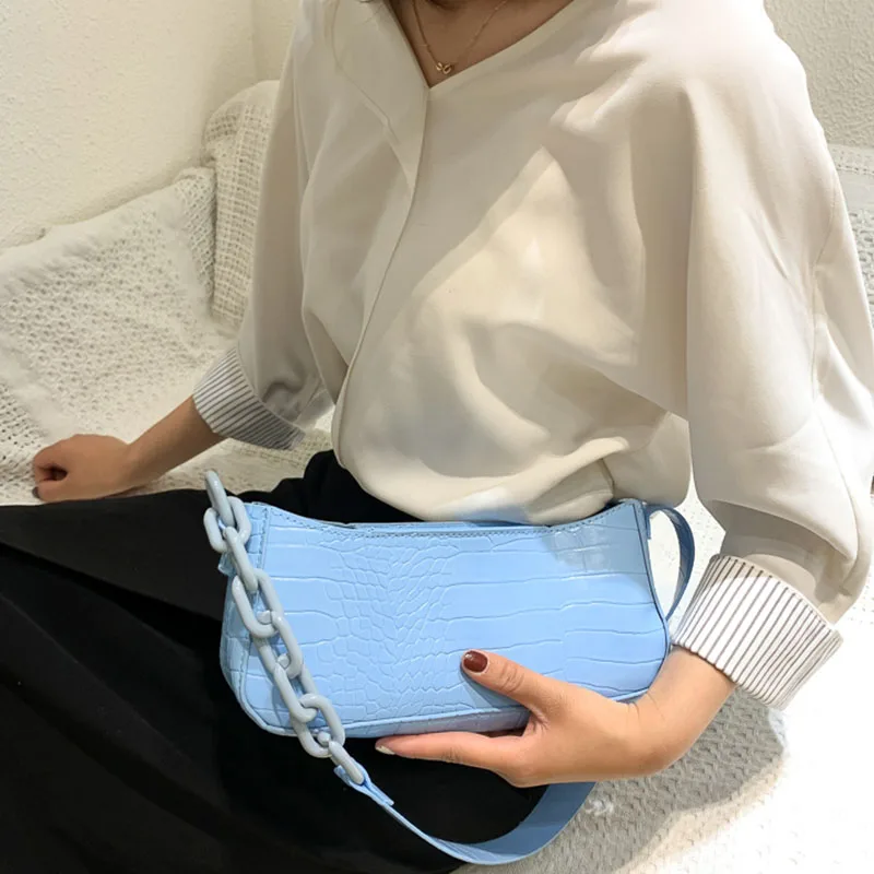 

Acrylic chain Designer Crossbody Bags For Women 2021 Summer PU Leather Ladies Armpit Bag Girls Fashion Shoulder Bag Handbags