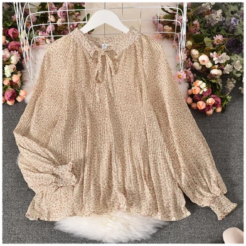 Осенняя рубашка с воротником бабочкой женская одежда блузки длинным рукавом