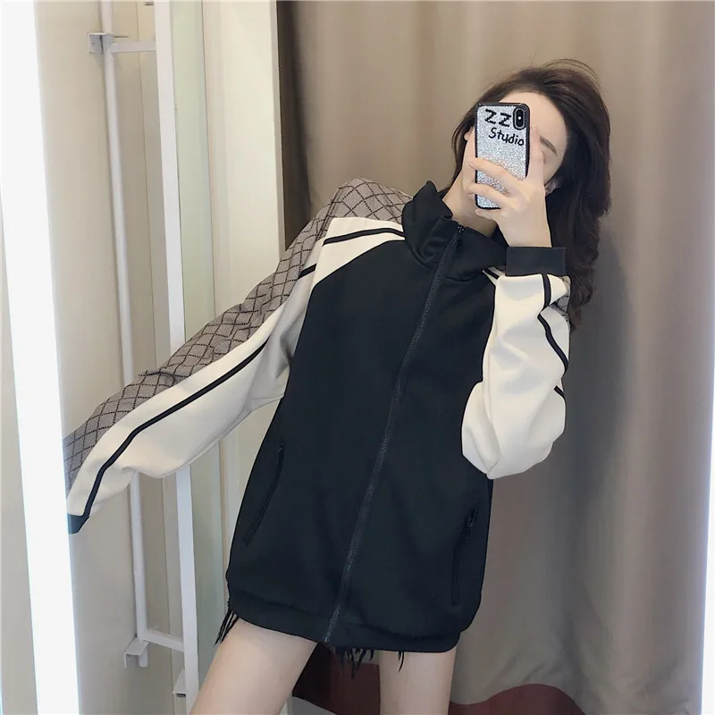 

color contrast jacket 2020 new women's French style loose long sleeve cardigan thin top autumn