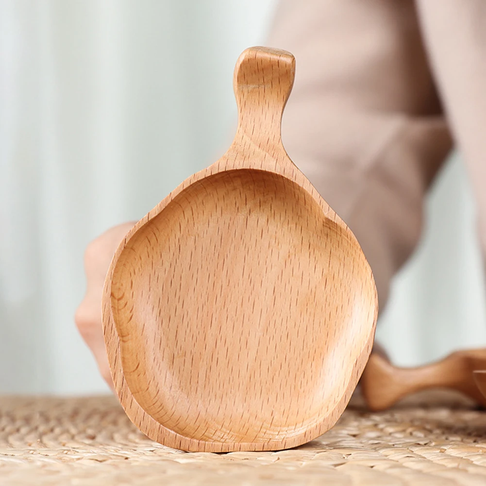 

Wooden Dipping Sauce Dish Wave Edge Soy Sauce Wooden Side Dish Bowl Serving Tray with Handle for Nuts Desserts Fruits Kitchen