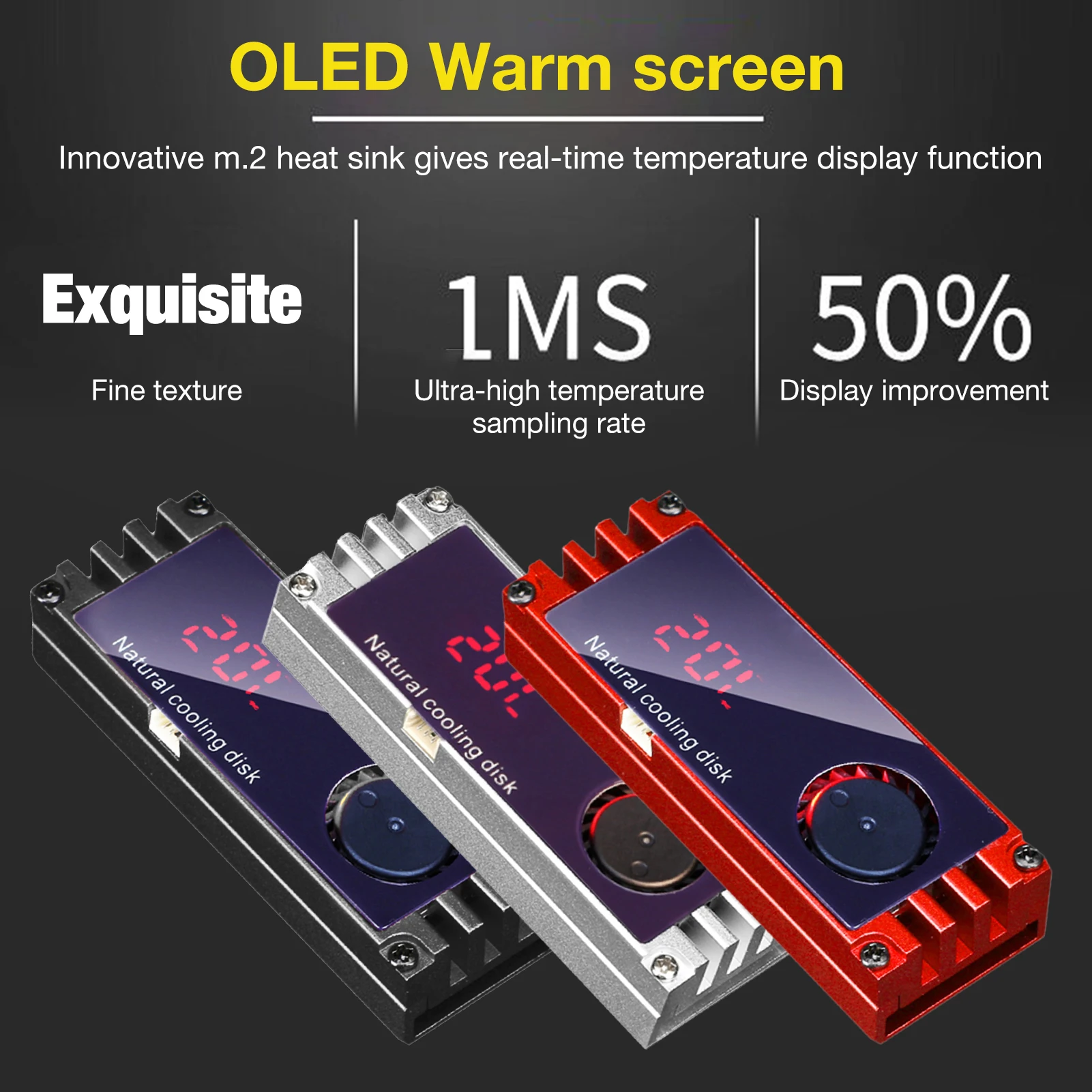 

Новый охлаждающий вентилятор SSD с OLED-экраном, теплоотвод для жесткого диска M.2 2280, охладитель с дисплеем температуры, Теплопроводящая палочк...