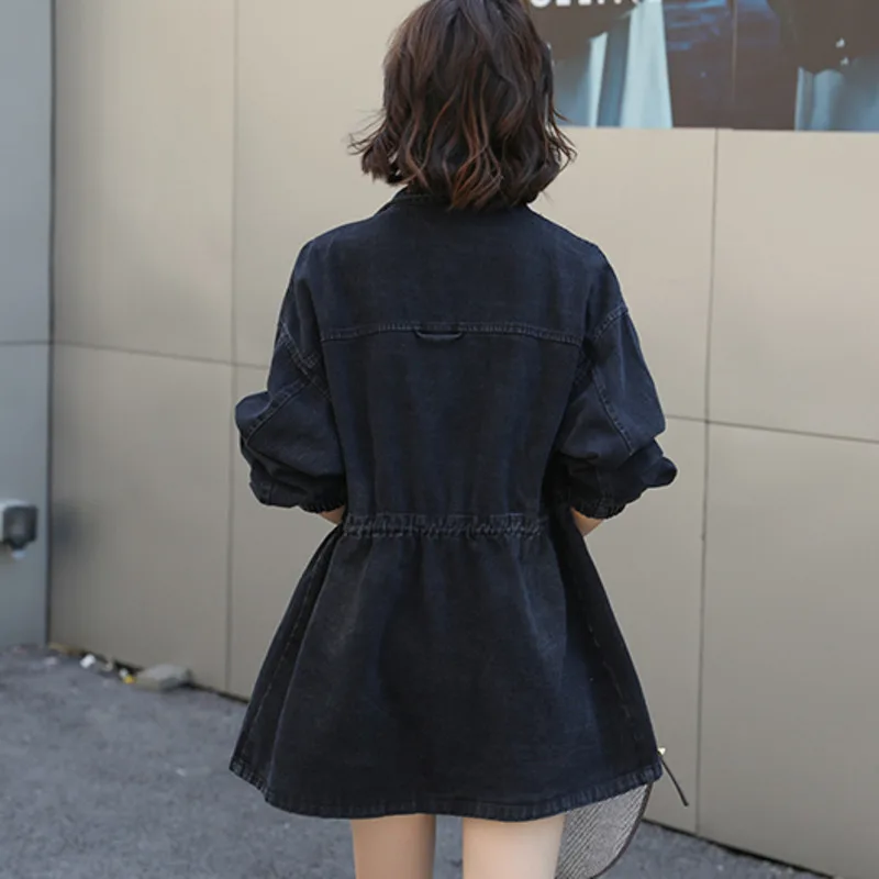 Женская Черная ветровка новинка 2021 осенняя свободная Модная Джинсовая куртка с