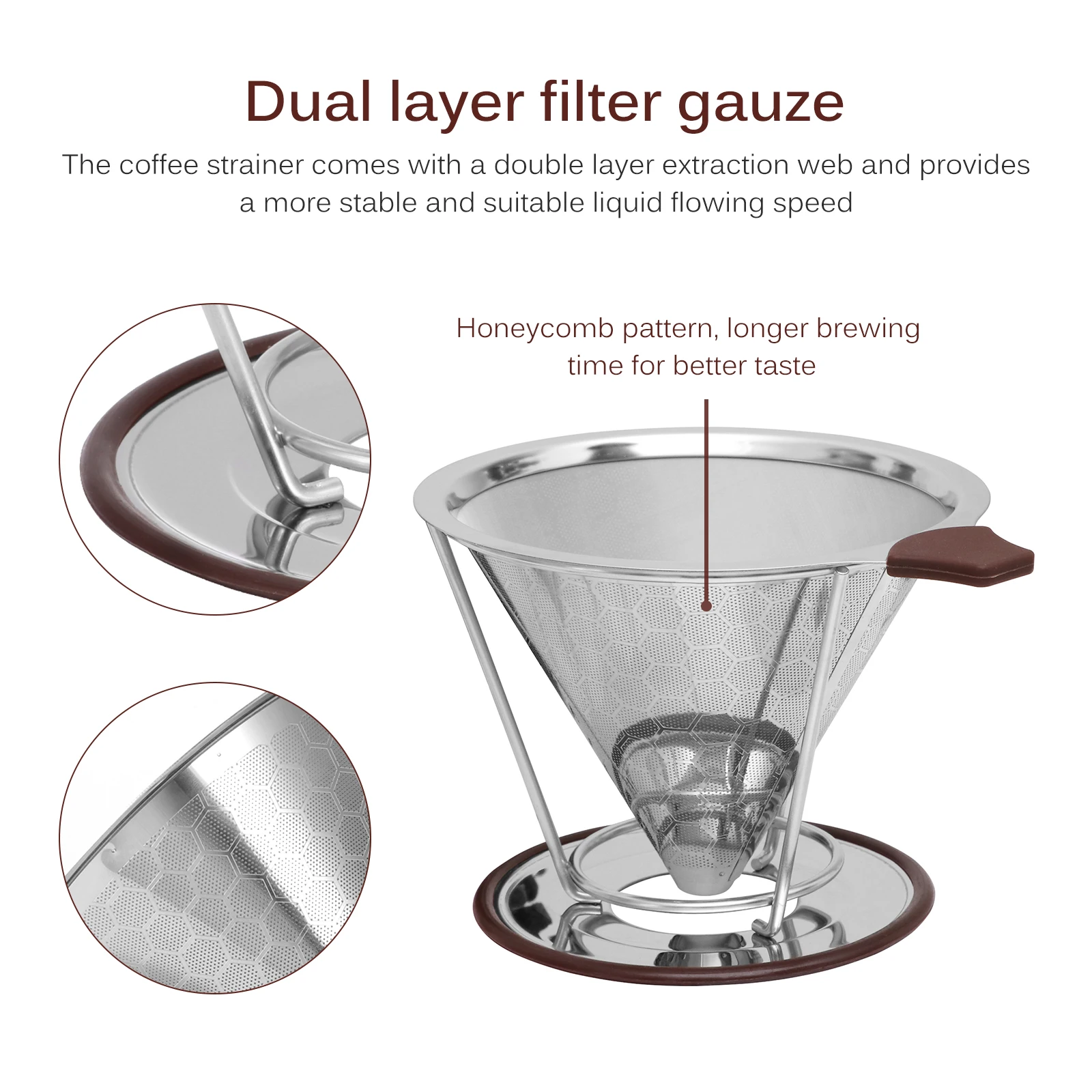 

Stainless Steel Coffee Filter Reusable Coffee Drainer Permanent Coffee Cone With Holder 304 Stainless Steel Coffee Filter