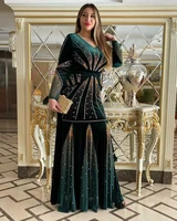 dubai pearl rhinestone design long sleeves dress africa robe big elastic velvet muslim clothing